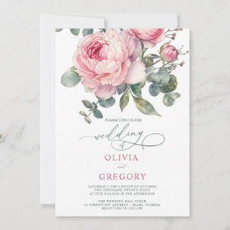 Elegant Blush Floral Wedding Invitation