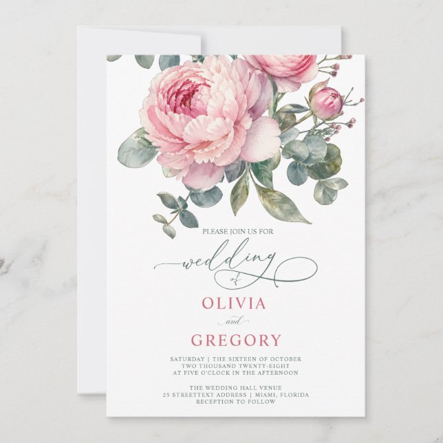 Elegant Blush Floral Wedding Invitation (Front)