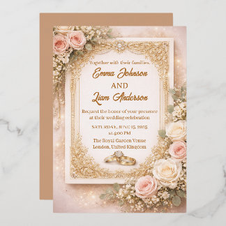 Elegant Blush Floral Wedding Invitation Foil Invitation