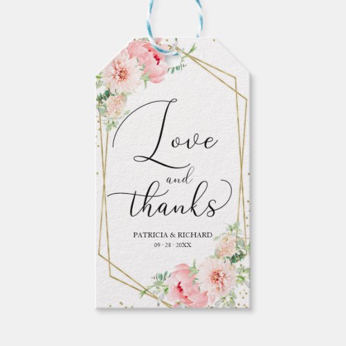 Elegant Blush Floral Wedding Love And Thanks Gift Tags