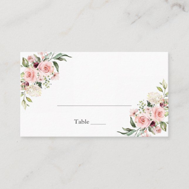 Elegant Blush Floral Wedding Place Cards (Front)