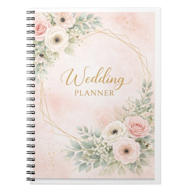 Elegant Blush Floral Wedding Planner Notebook (Front)