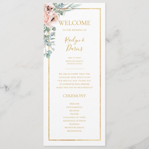Elegant Blush Floral  Wedding Program