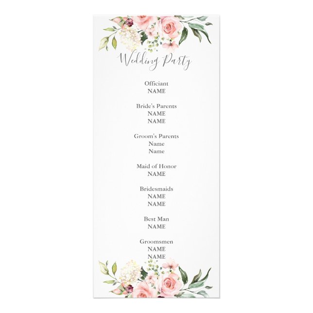 Elegant Blush Floral Wedding Program Card (Back)
