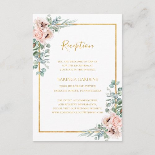 Elegant Blush Floral  Wedding Reception Card