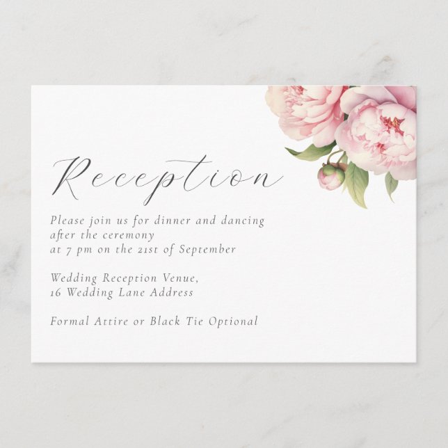 Elegant Blush Floral Wedding Reception Enclosure Card (Front)