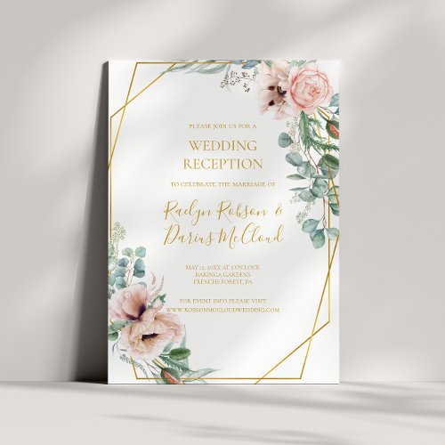 Elegant Blush Floral  Wedding Reception Invitation