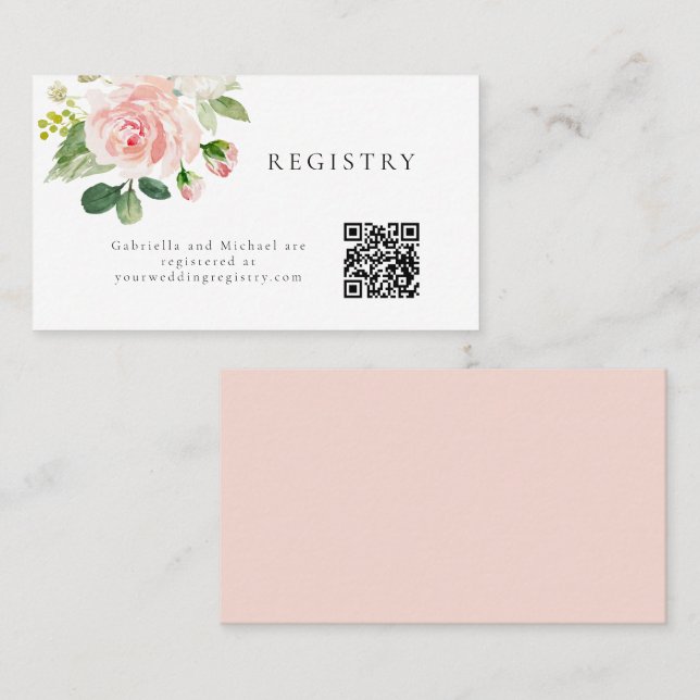 Elegant Blush Floral Wedding Registry Info Card (Front/Back)
