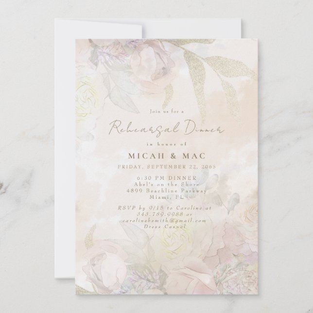 Elegant Blush Floral Wedding Rehearsal Dinner Invitation (Front)