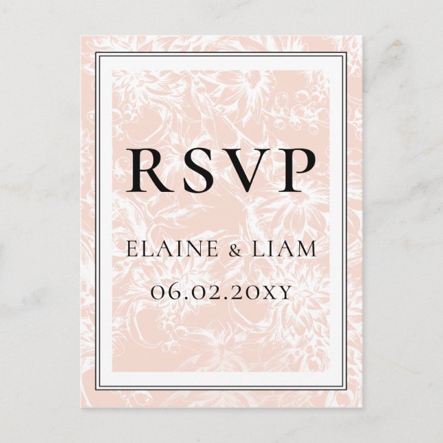 Elegant Blush Floral Wedding rsvp Invitation Postcard (Front)