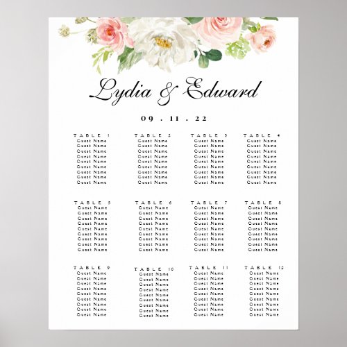 Elegant Blush Floral Wedding Seating Chart
