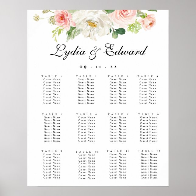 Elegant Blush Floral Wedding Seating Chart (Front)