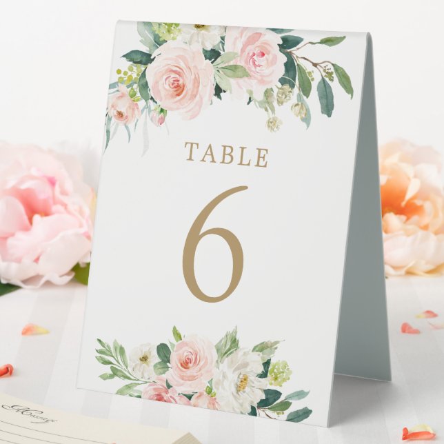 Elegant Blush Floral Wedding Table Numbers Tent (In SItu (Wedding))