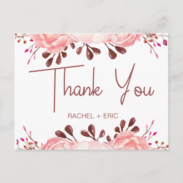 Elegant Blush Floral Wedding Thank You Postcard (Front)