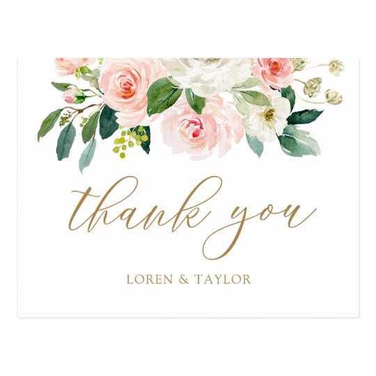 Elegant Blush Floral Wedding Thank Your Postcard | Zazzle.com