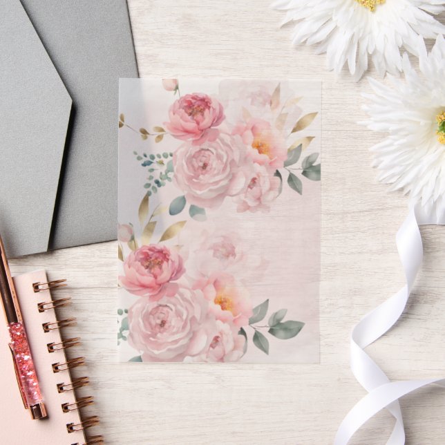 Elegant Blush Floral Wedding Vellum Invitations (Wedding)