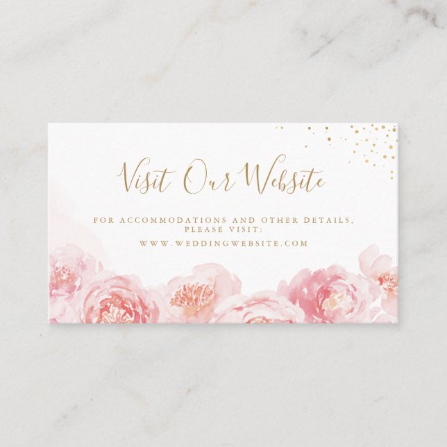 Elegant blush floral wedding website Insert card (Front)
