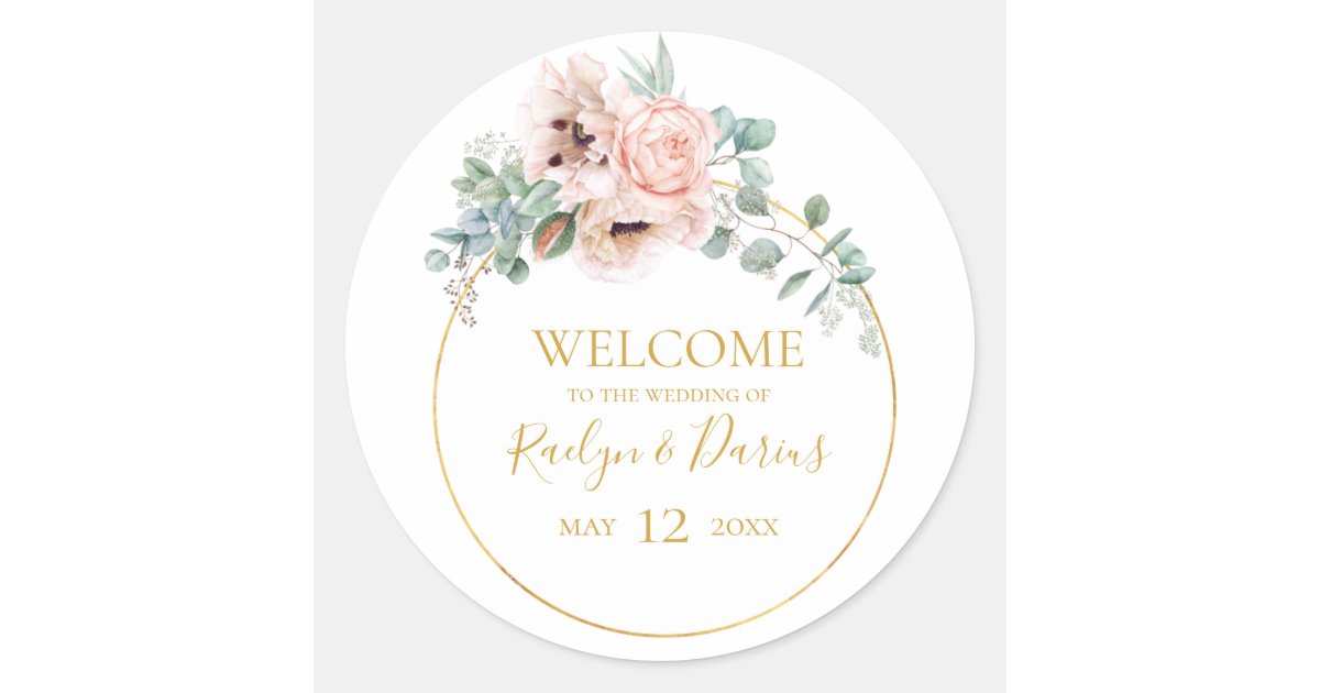 Elegant Blush Floral | Wedding Welcome Classic Round Sticker | Zazzle