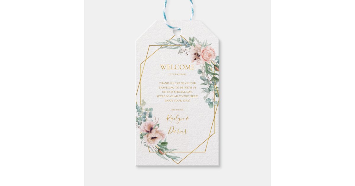 Elegant Blush Floral | Wedding Welcome Gift Tags | Zazzle