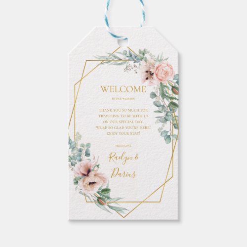 Elegant Blush Floral  Wedding Welcome Gift Tags