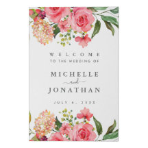 Elegant Blush Floral Wedding Welcome Sign