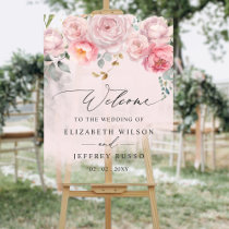 Elegant Blush Floral Wedding Welcome Sign