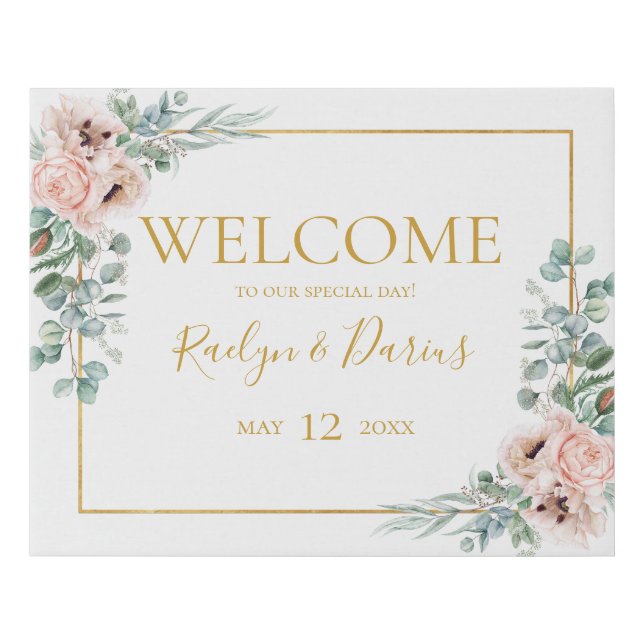 Elegant Blush Floral | Welcome Faux Canvas Print (Front)