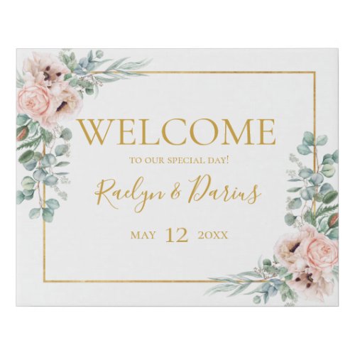 Elegant Blush Floral  Welcome Faux Canvas Print