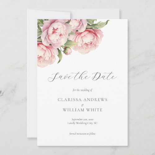 Elegant Blush Floral White Modern Wedding Save The Date