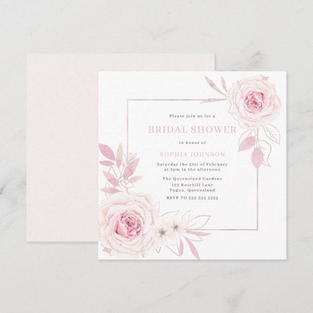 Elegant Blush Floral Wreath Bridal Shower Invitation (Front/Back)