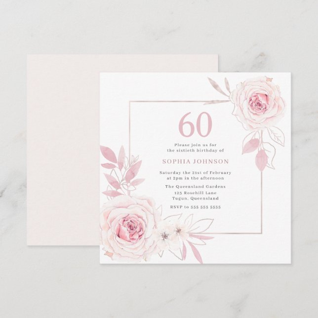 Elegant Blush Floral Wreath Frame 60th Birthday Invitation (Front/Back)