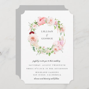 Elegant Blush Floral Wreath Wedding Invitation