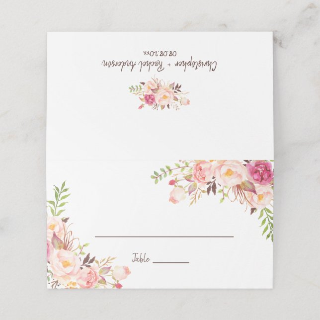 Elegant Blush Florals Wedding Escort Folded Place  Place Card (Outside Unfolded)