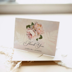 Elegant Blush Flower Bridal Shower Folded Thank You Card