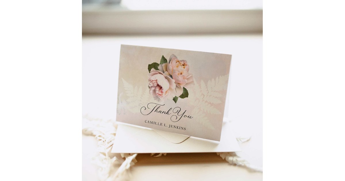 Elegant Blush Flower Bridal Shower Folded Thank You Card | Zazzle