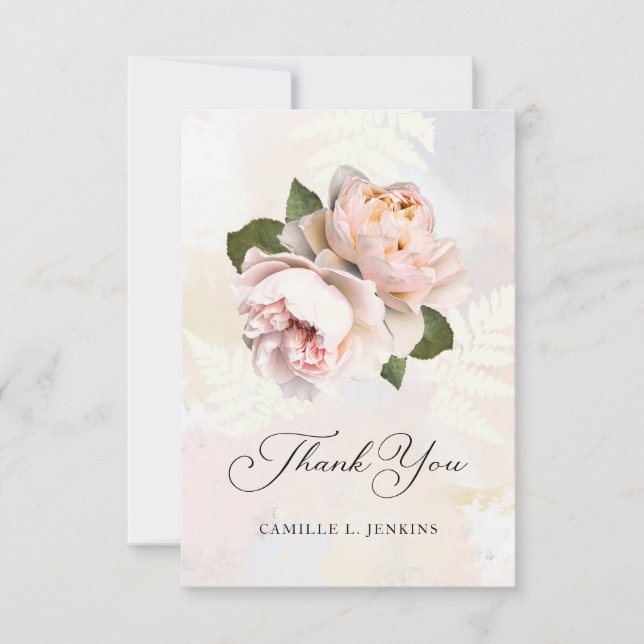 Elegant Blush Flower Bridal Shower Thank You Card (Front)