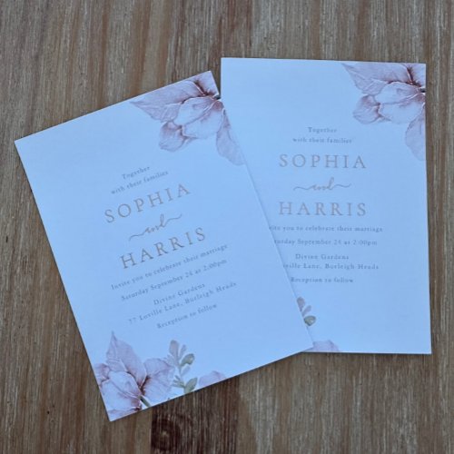 Elegant Blush Flower Petals Wedding Rose Gold Foil Invitation