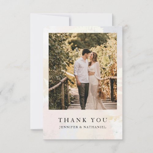 Elegant Blush Flower Photo Wedding Thank You Card