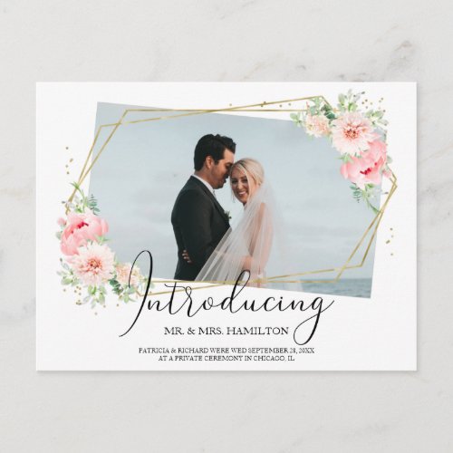 Elegant Blush Flroral Eloped Announcement Postcard