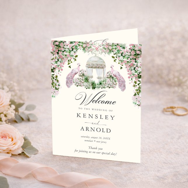 Elegant Blush Garden Folded Wedding Program (Creator Uploaded)