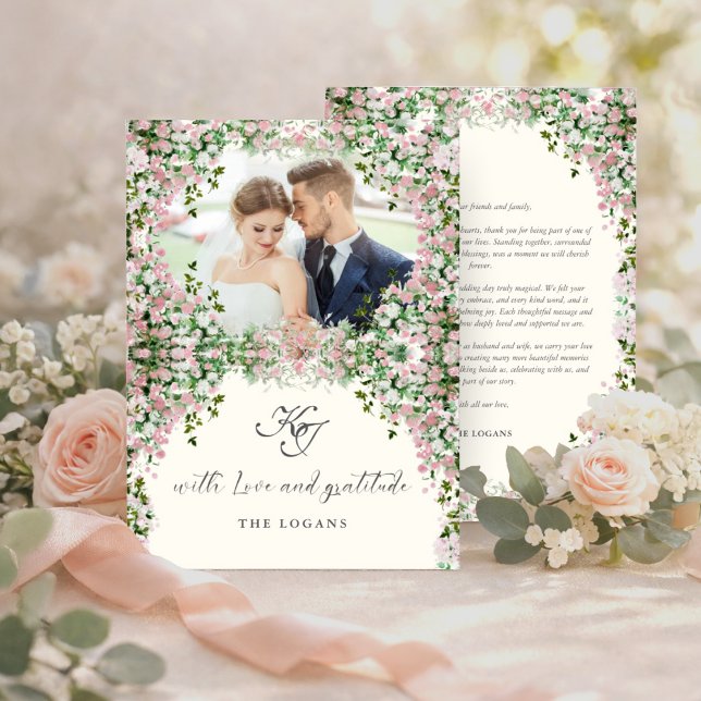 Elegant Blush Garden Photo Thank You Card (Creator Uploaded)