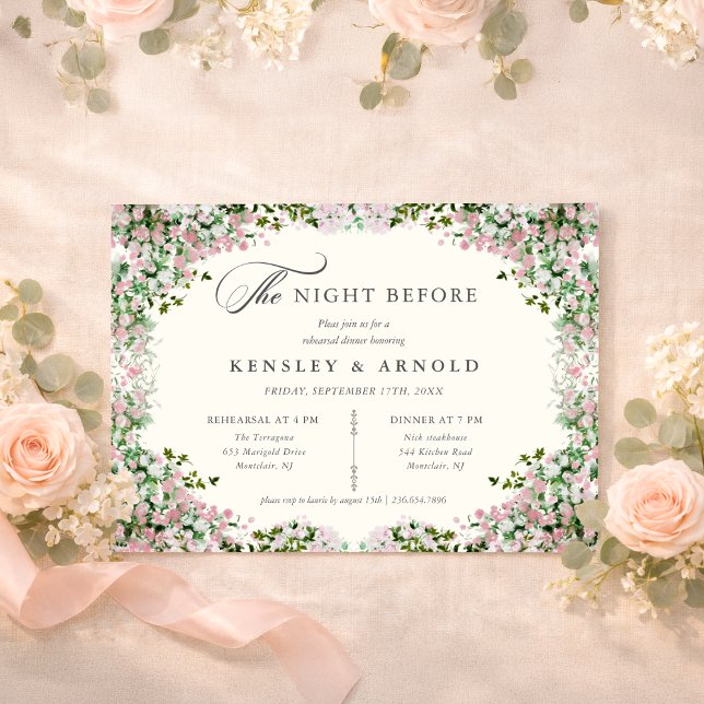 Elegant Blush Garden Rehearsal Dinner Invite Night (Creator Uploaded)