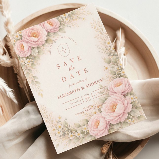 Elegant Blush Garden Rose Wedding Save The Date (Creator Uploaded)