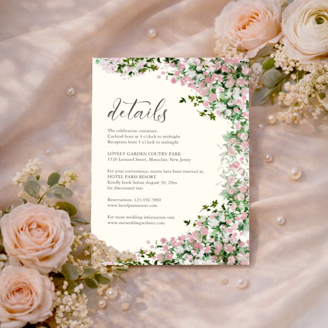 Elegant Blush Garden Wedding Details Enclosure Card (Creator Uploaded)