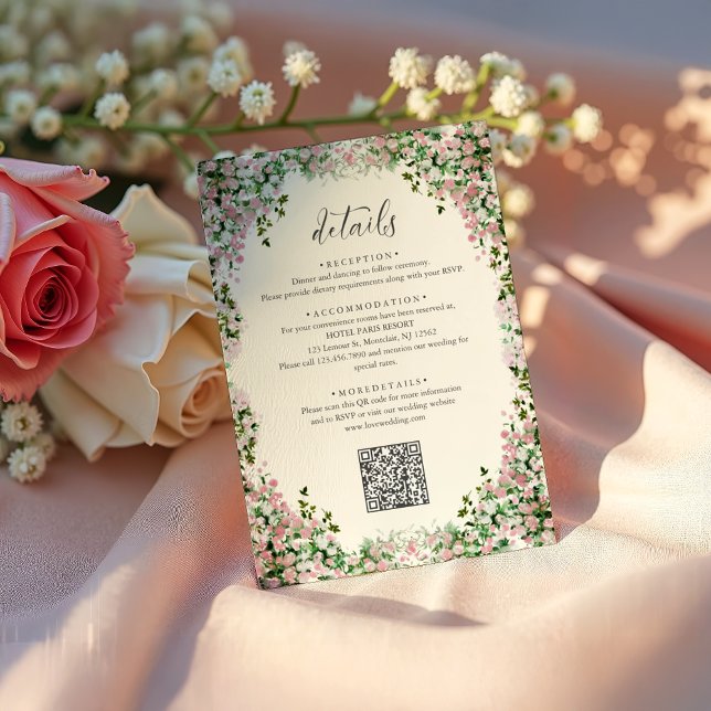 Elegant Blush Garden Wedding Details with QR code Enclosure Card (Creator Uploaded)