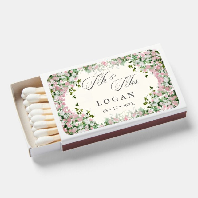Elegant Blush Garden Wedding Favors Matchboxes (Front Open)