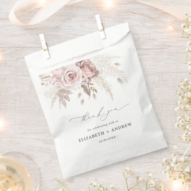 Elegant Blush Garden Wedding Thank You Favor Bag (Clipped)
