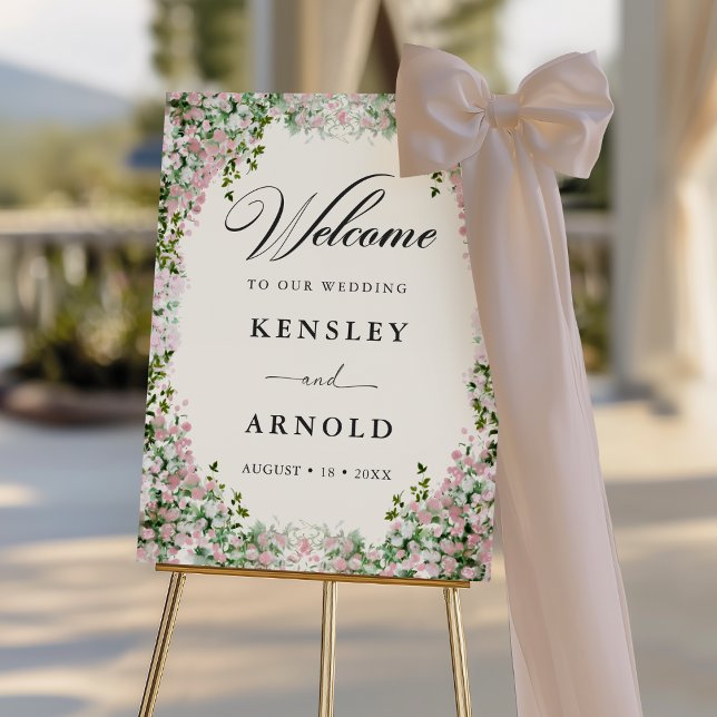 Elegant Blush Garden Wedding Welcome Sign  (Creator Uploaded)