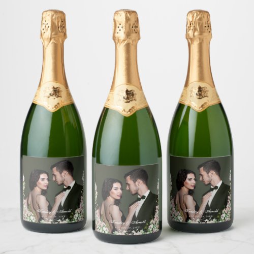 Elegant Blush Garden Wedding Wine Label