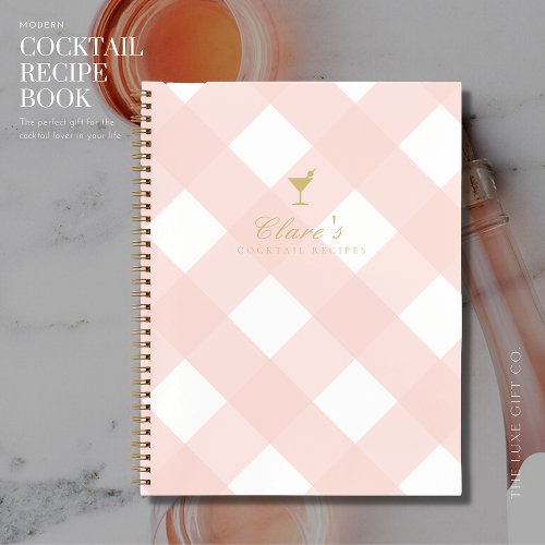 Elegant Blush Gingham Blank Cocktail Recipe Book
